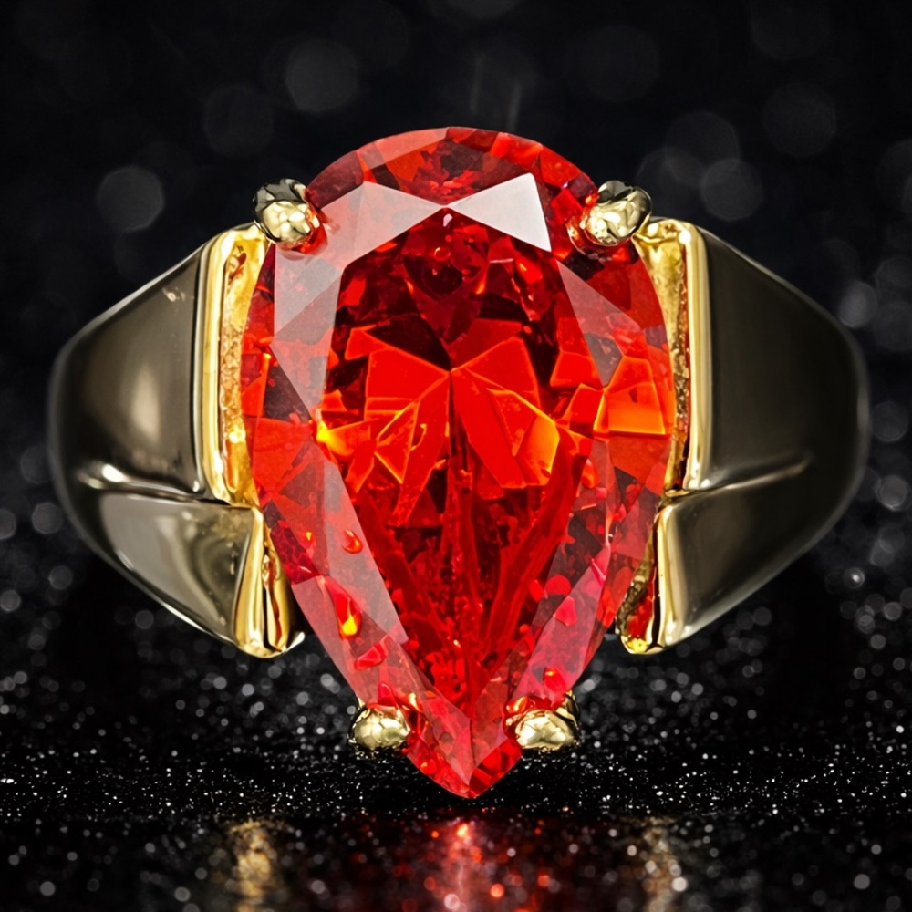 Suzanne Somers vintage orange CZ Pear cut solitaire bold gold cocktail ring HSN